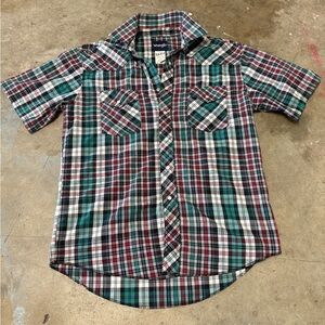 Wrangler Western Shirt Mens Pearl Snap Plaid Short Sleeve Cowboy Rodeo Size M